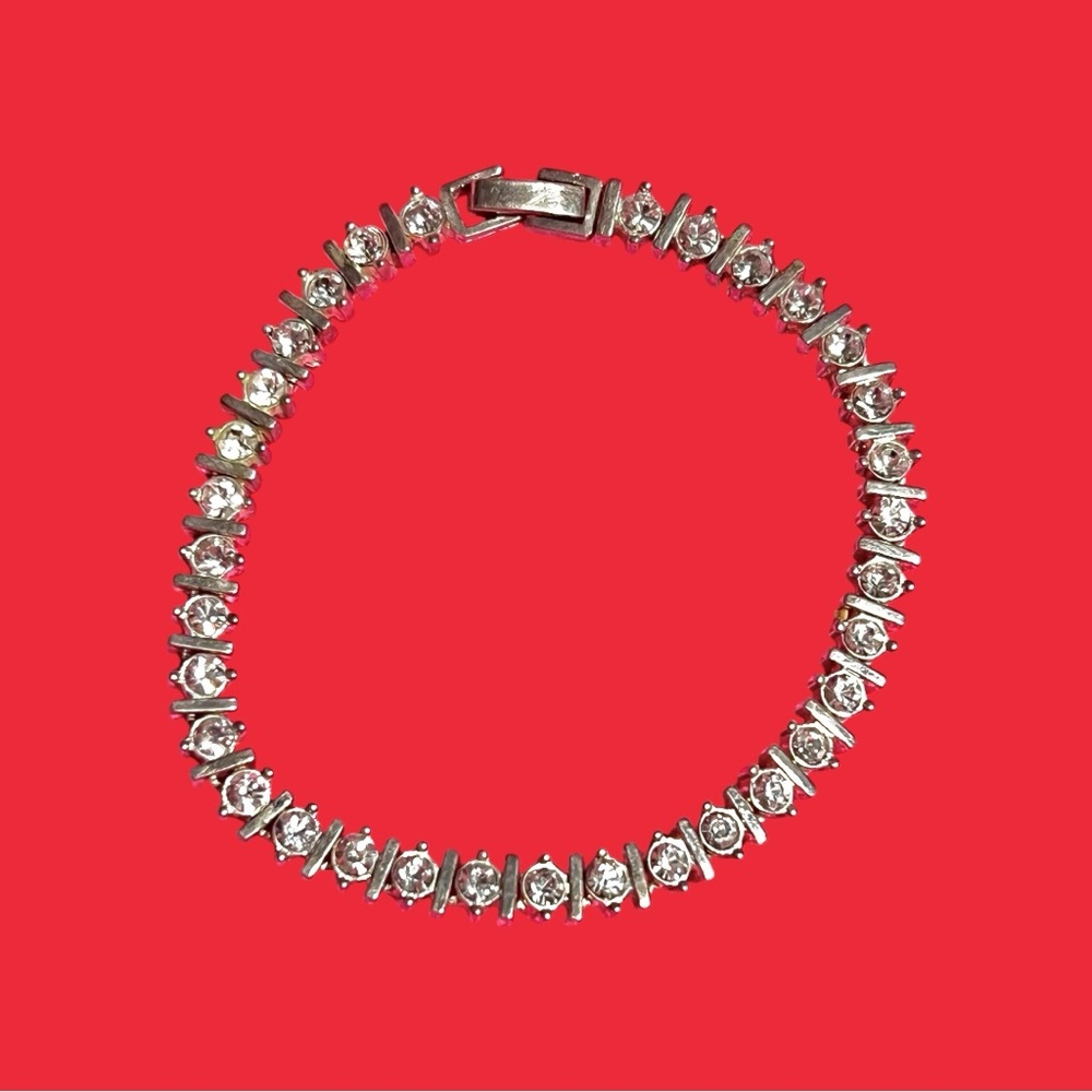 Sparkling Silver Crystal Bracelet with Textured Design